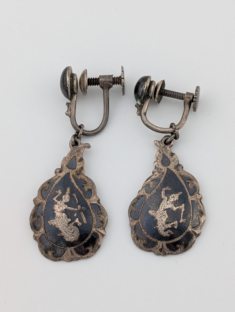 Vintage Sterling Siam Screw Back Earrings - 925 Silver Statement Jewelry
